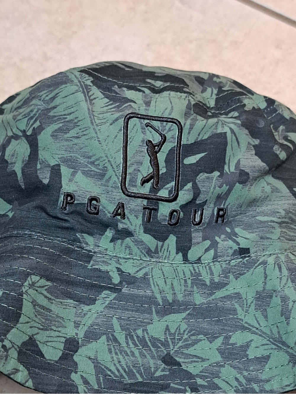 PGA Tour Reversible Camo Golf Bucket Hat - Green Leafy Camo Print- OSFA